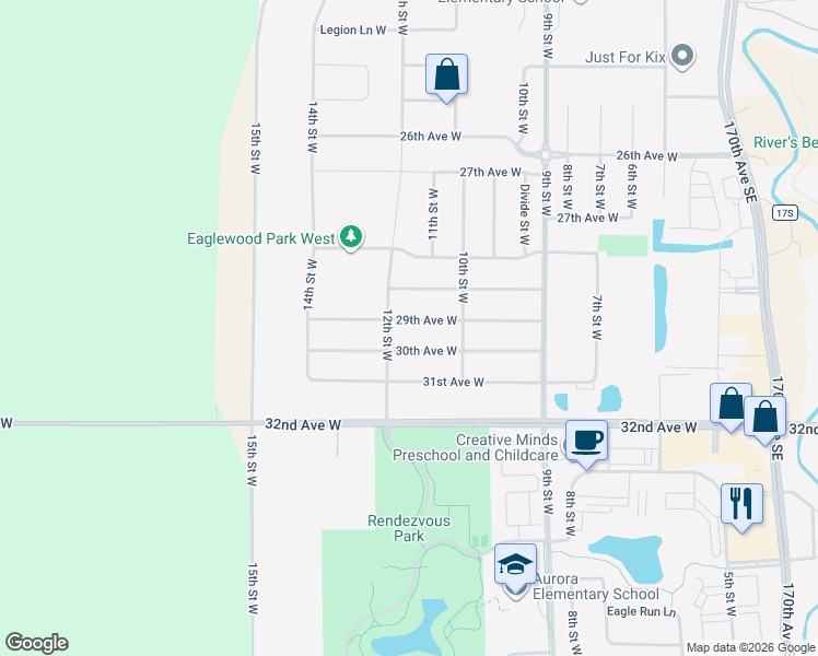 map of restaurants, bars, coffee shops, grocery stores, and more near 1138 30th Avenue West in West Fargo