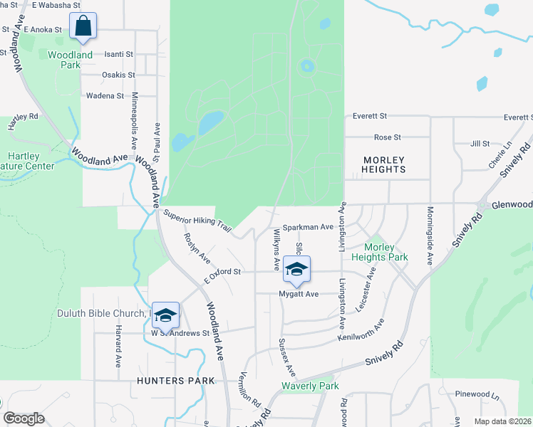 map of restaurants, bars, coffee shops, grocery stores, and more near 2407 Vermilion Road in Duluth