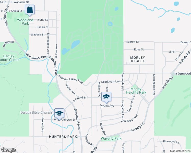 map of restaurants, bars, coffee shops, grocery stores, and more near 2407 Vermilion Road in Duluth