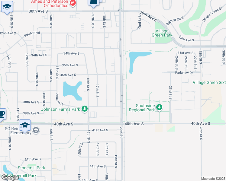 map of restaurants, bars, coffee shops, grocery stores, and more near 3747 19th Street South in Moorhead