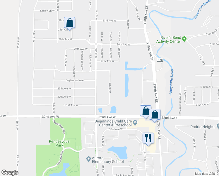 map of restaurants, bars, coffee shops, grocery stores, and more near 3010 7th Street West in West Fargo