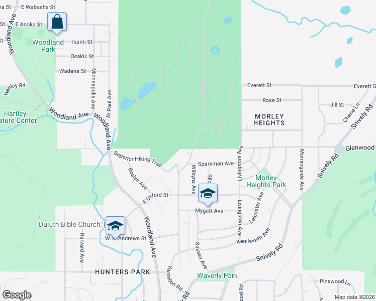 map of restaurants, bars, coffee shops, grocery stores, and more near 2407 Vermilion Road in Duluth