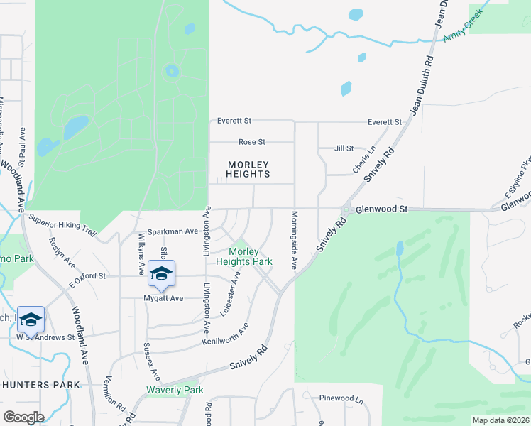 map of restaurants, bars, coffee shops, grocery stores, and more near 658 Leicester Avenue in Duluth
