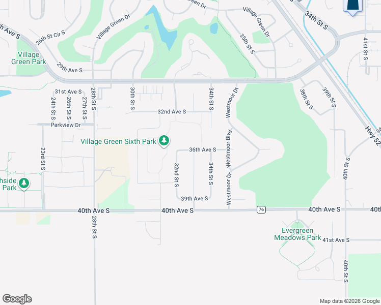 map of restaurants, bars, coffee shops, grocery stores, and more near 3626 33rd Street South in Moorhead