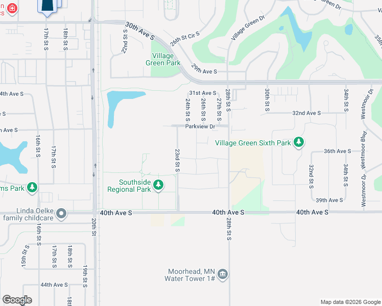 map of restaurants, bars, coffee shops, grocery stores, and more near 3447 25th Street South in Moorhead