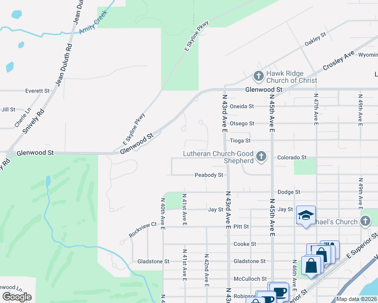 map of restaurants, bars, coffee shops, grocery stores, and more near 4102 Colorado Street in Duluth