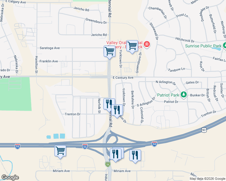 map of restaurants, bars, coffee shops, grocery stores, and more near 2709 Lexington Drive in Bismarck