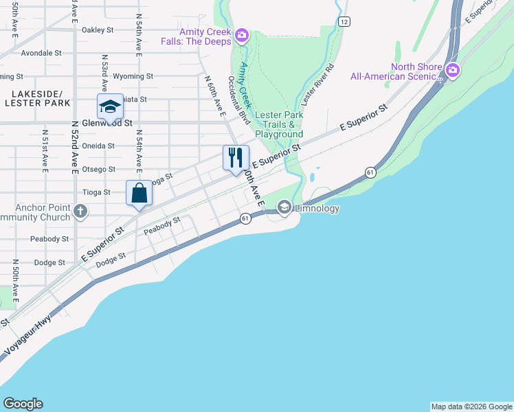 map of restaurants, bars, coffee shops, grocery stores, and more near 6005 London Road in Duluth