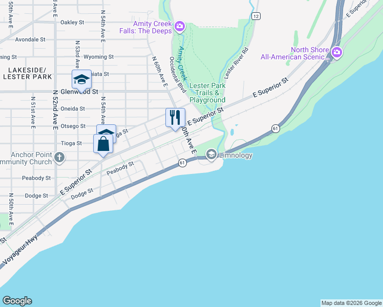map of restaurants, bars, coffee shops, grocery stores, and more near 6005 London Road in Duluth