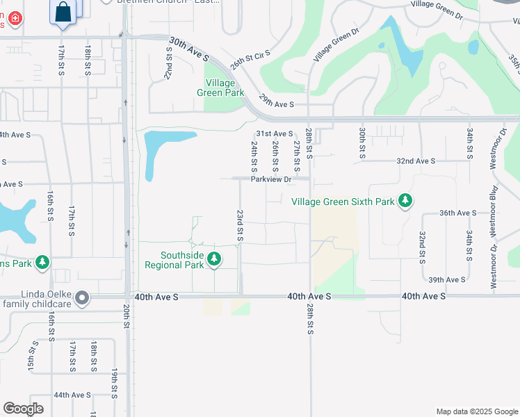 map of restaurants, bars, coffee shops, grocery stores, and more near 3447 25th Street South in Moorhead