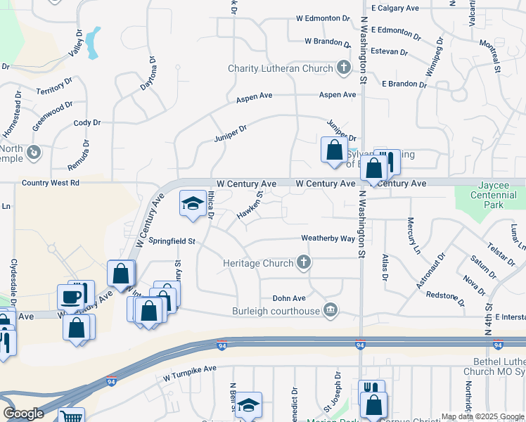 map of restaurants, bars, coffee shops, grocery stores, and more near 2835 Hawken Street in Bismarck