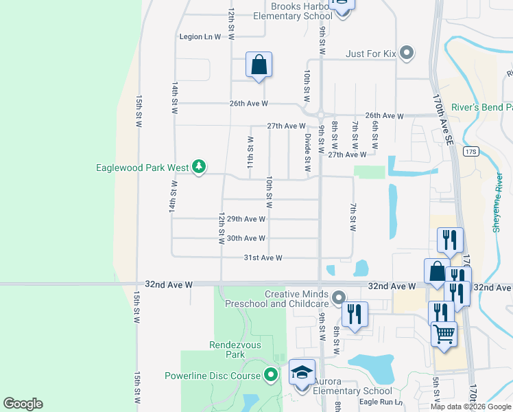 map of restaurants, bars, coffee shops, grocery stores, and more near 1017 Eaglewood Avenue in West Fargo