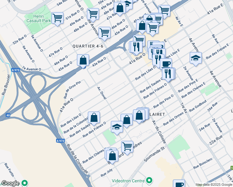 map of restaurants, bars, coffee shops, grocery stores, and more near 151 Rue des Lilas Ouest in Ville de Québec