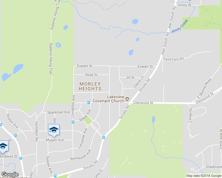 map of restaurants, bars, coffee shops, grocery stores, and more near 1708 Morningside Avenue in Duluth