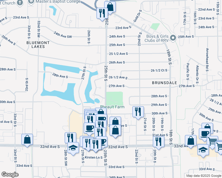 map of restaurants, bars, coffee shops, grocery stores, and more near 2902 25th Street South in Fargo