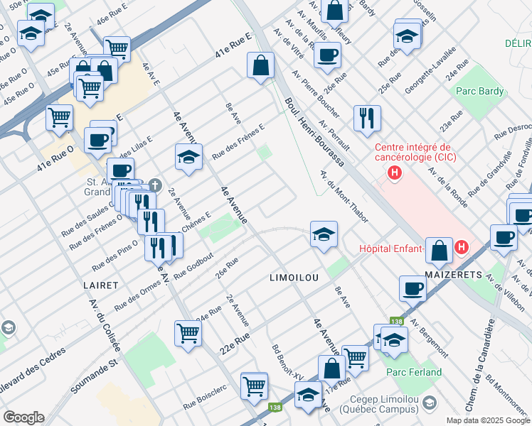 map of restaurants, bars, coffee shops, grocery stores, and more near 2602 Rue de Tadoussac in Québec