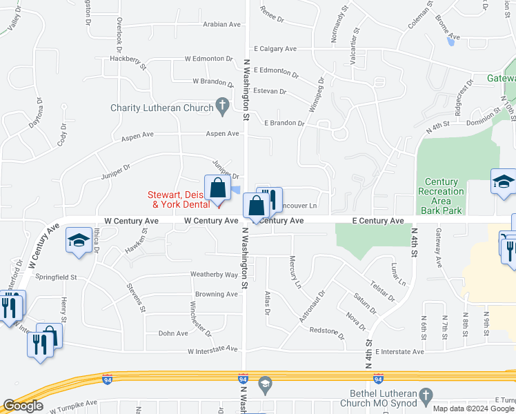 map of restaurants, bars, coffee shops, grocery stores, and more near 2900 Ontario Lane in Bismarck