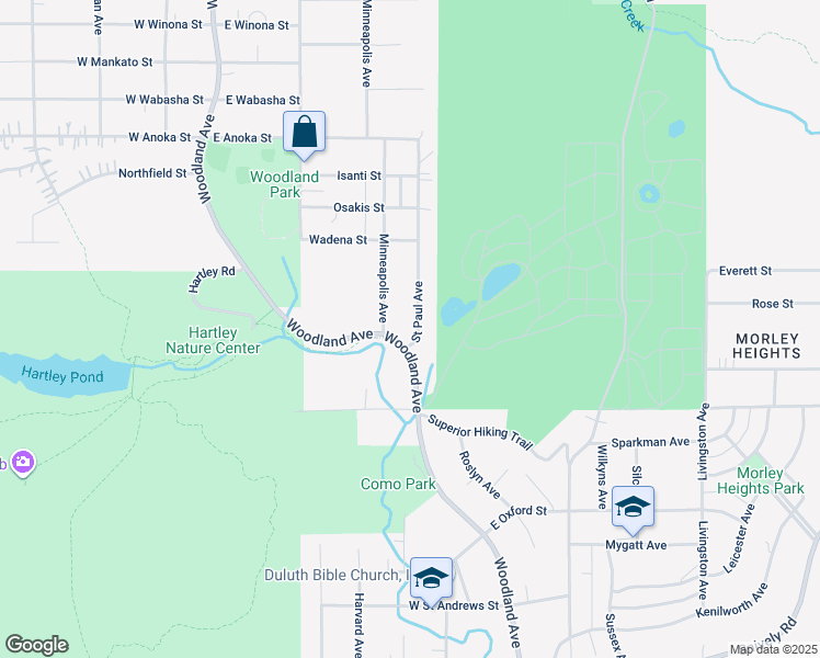 map of restaurants, bars, coffee shops, grocery stores, and more near 12 Saint Paul Avenue in Duluth