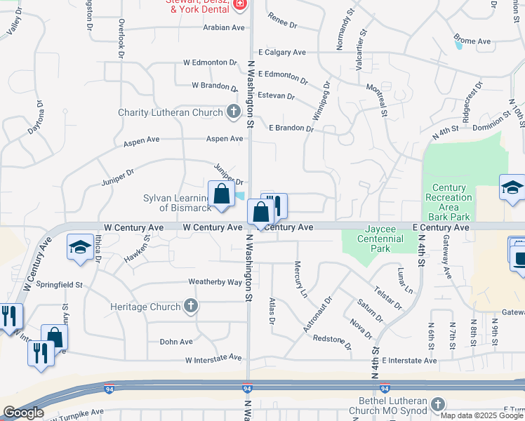 map of restaurants, bars, coffee shops, grocery stores, and more near 2920 Ontario Lane in Bismarck