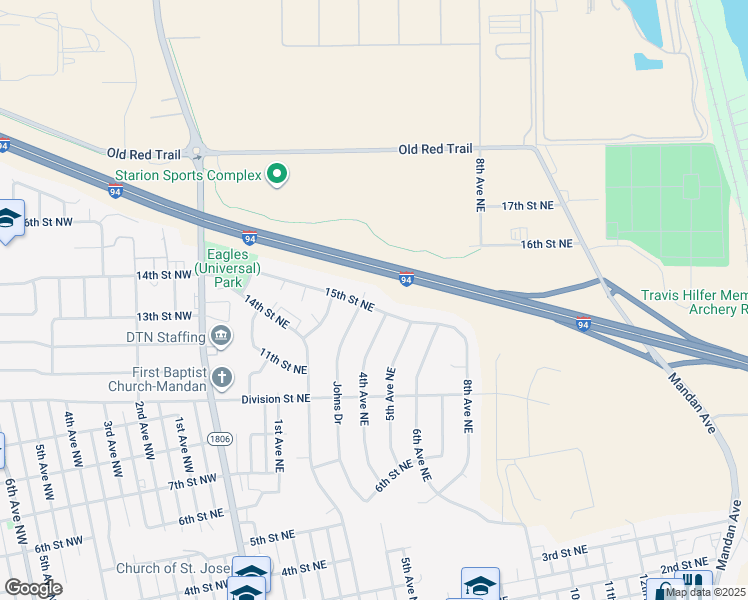 map of restaurants, bars, coffee shops, grocery stores, and more near 428 15th Street Northeast in Mandan