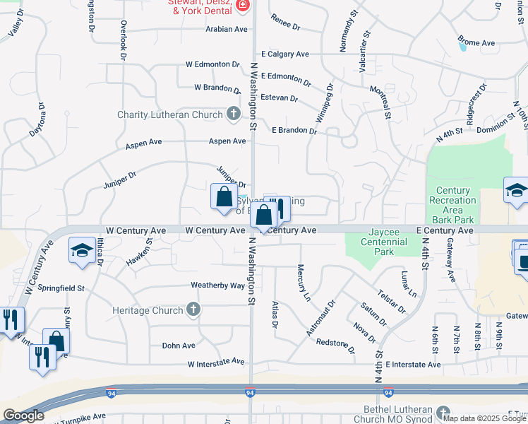 map of restaurants, bars, coffee shops, grocery stores, and more near 2950 Ontario Lane in Bismarck