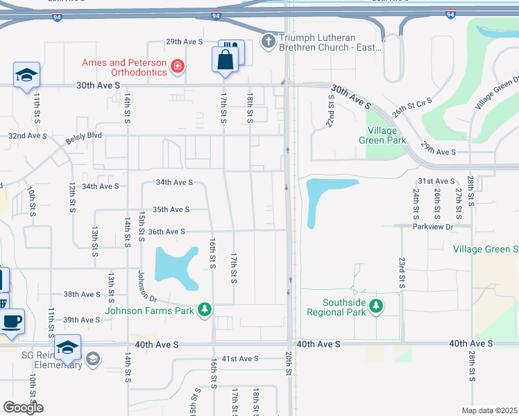 map of restaurants, bars, coffee shops, grocery stores, and more near 3530 18th Street South in Moorhead