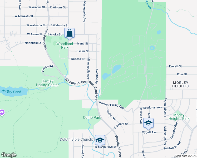 map of restaurants, bars, coffee shops, grocery stores, and more near 12 Saint Paul Avenue in Duluth