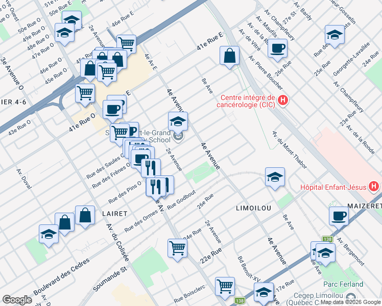 map of restaurants, bars, coffee shops, grocery stores, and more near 236 Rue des Pins Est in Québec