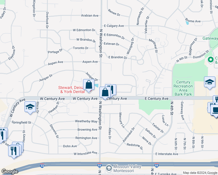 map of restaurants, bars, coffee shops, grocery stores, and more near 2950 Ontario Ln in Bismarck