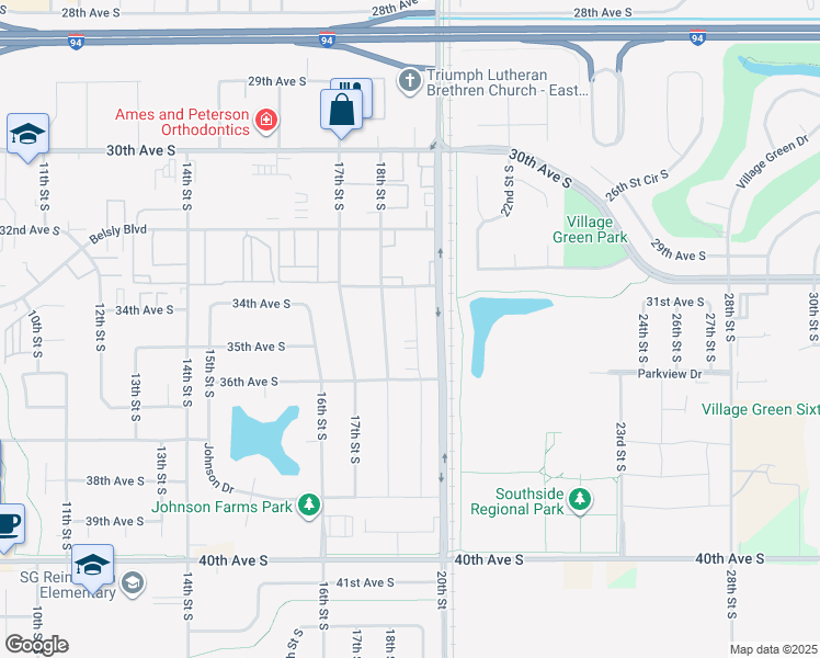 map of restaurants, bars, coffee shops, grocery stores, and more near 3530 18th Street South in Moorhead