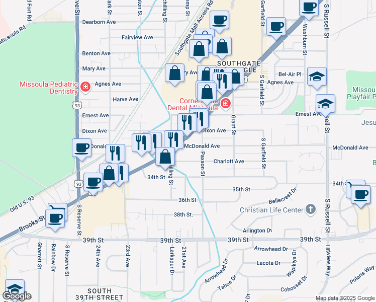 map of restaurants, bars, coffee shops, grocery stores, and more near 2016 Charlott Avenue in Missoula