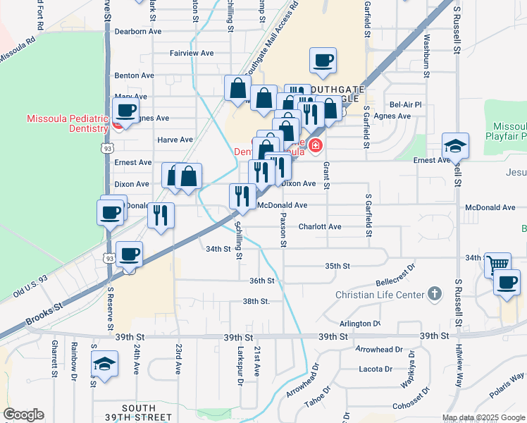 map of restaurants, bars, coffee shops, grocery stores, and more near 2016 Charlott Avenue in Missoula
