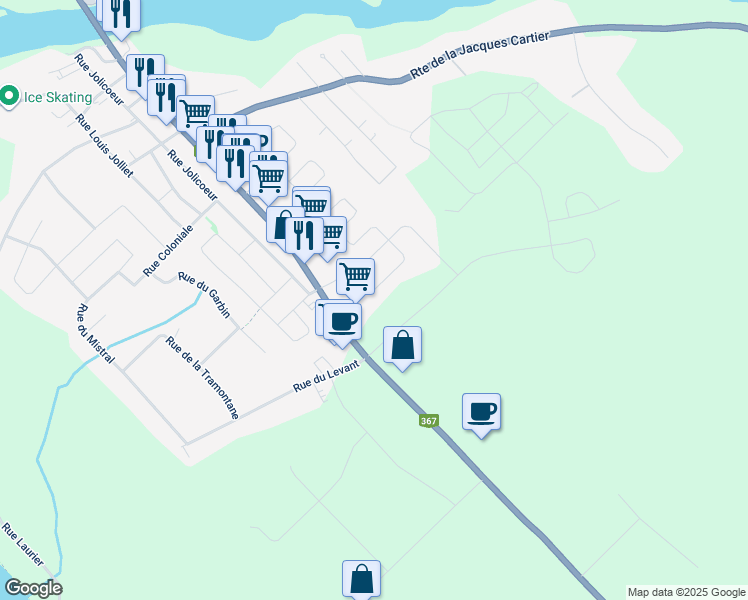 map of restaurants, bars, coffee shops, grocery stores, and more near 30 Rue de la Rencontre in Sainte-Catherine-de-la-Jacques-Cartier