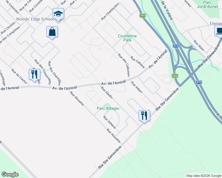map of restaurants, bars, coffee shops, grocery stores, and more near 1570 Rue de l'Ambre in Québec