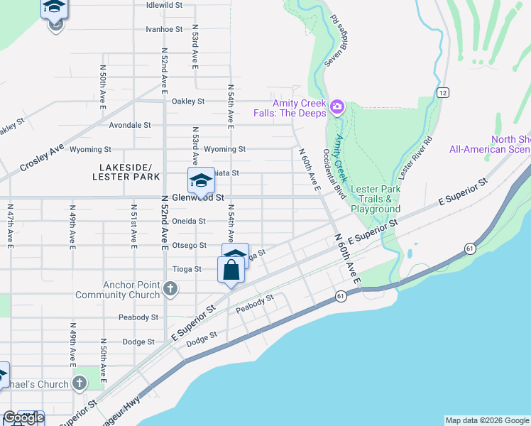 map of restaurants, bars, coffee shops, grocery stores, and more near 221 North 57th Avenue East in Duluth