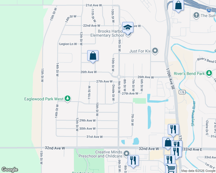 map of restaurants, bars, coffee shops, grocery stores, and more near 1003 26th Avenue West in West Fargo