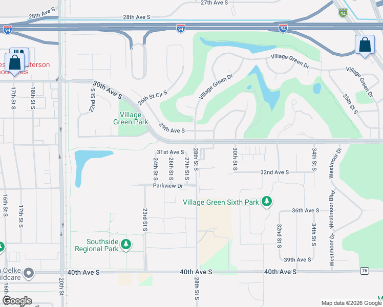 map of restaurants, bars, coffee shops, grocery stores, and more near 2738 31st Avenue South in Moorhead