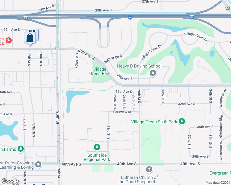 map of restaurants, bars, coffee shops, grocery stores, and more near 324 24th Street South in Moorhead