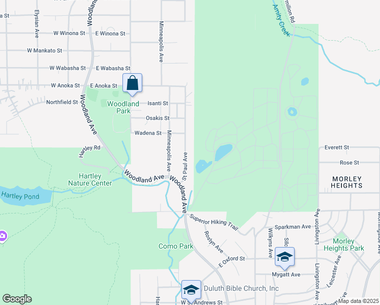 map of restaurants, bars, coffee shops, grocery stores, and more near 110 Saint Paul Avenue in Duluth