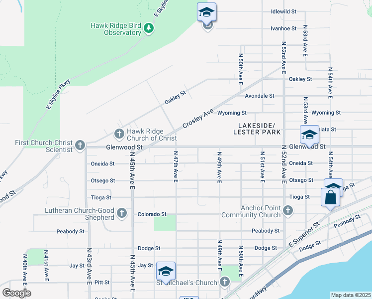 map of restaurants, bars, coffee shops, grocery stores, and more near 4721 Glenwood Street in Duluth