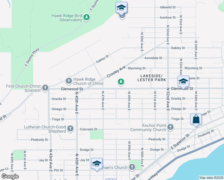 map of restaurants, bars, coffee shops, grocery stores, and more near 4721 Glenwood Street in Duluth