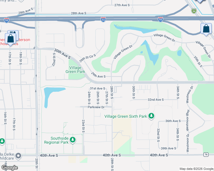 map of restaurants, bars, coffee shops, grocery stores, and more near 2738 31st Avenue South in Moorhead