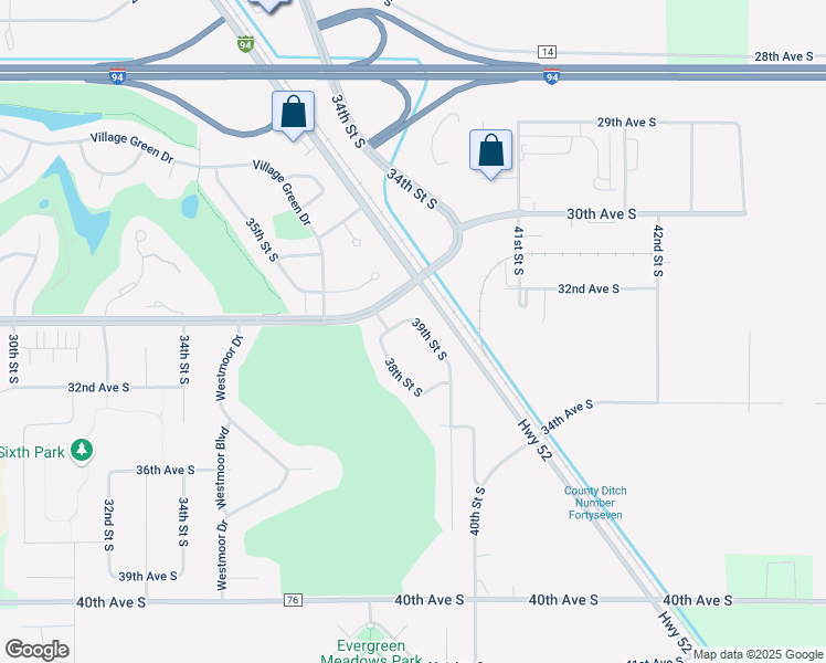 map of restaurants, bars, coffee shops, grocery stores, and more near 3313 39th Street South in Moorhead