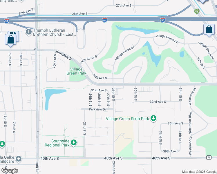 map of restaurants, bars, coffee shops, grocery stores, and more near 2738 31st Avenue South in Moorhead