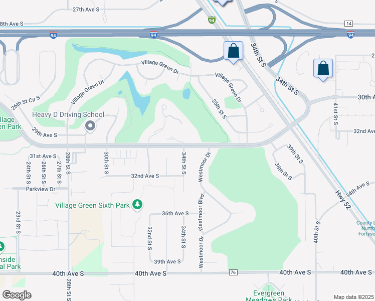 map of restaurants, bars, coffee shops, grocery stores, and more near 3002 34th Street South in Moorhead