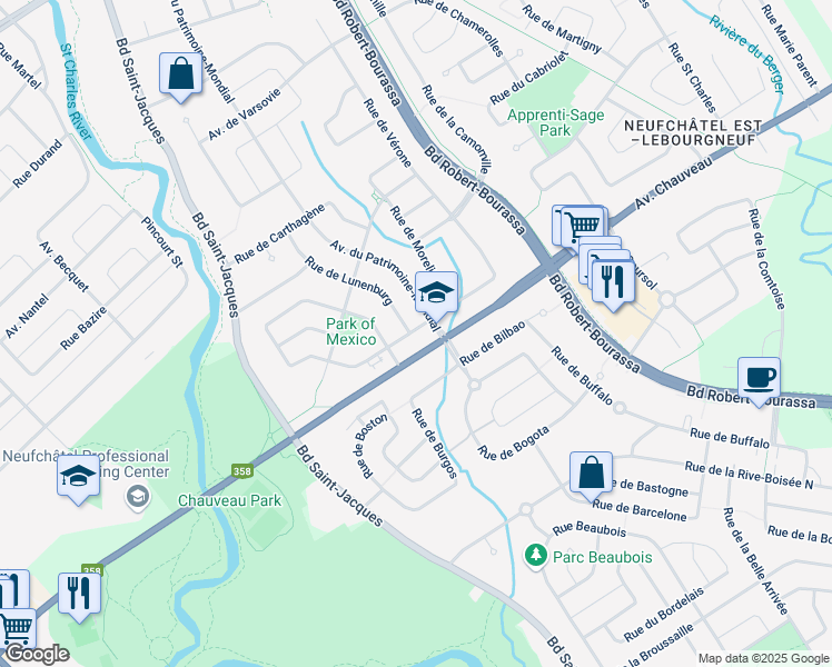 map of restaurants, bars, coffee shops, grocery stores, and more near 2827 Rue de la Havane in Ville de Québec