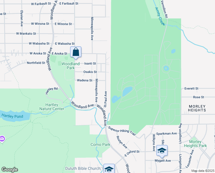 map of restaurants, bars, coffee shops, grocery stores, and more near 110 Saint Paul Avenue in Duluth