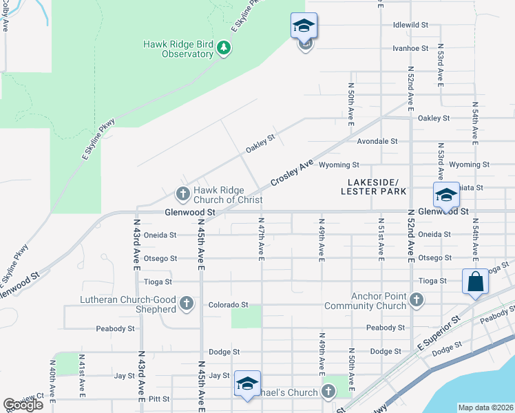 map of restaurants, bars, coffee shops, grocery stores, and more near 4631 Glenwood Street in Duluth