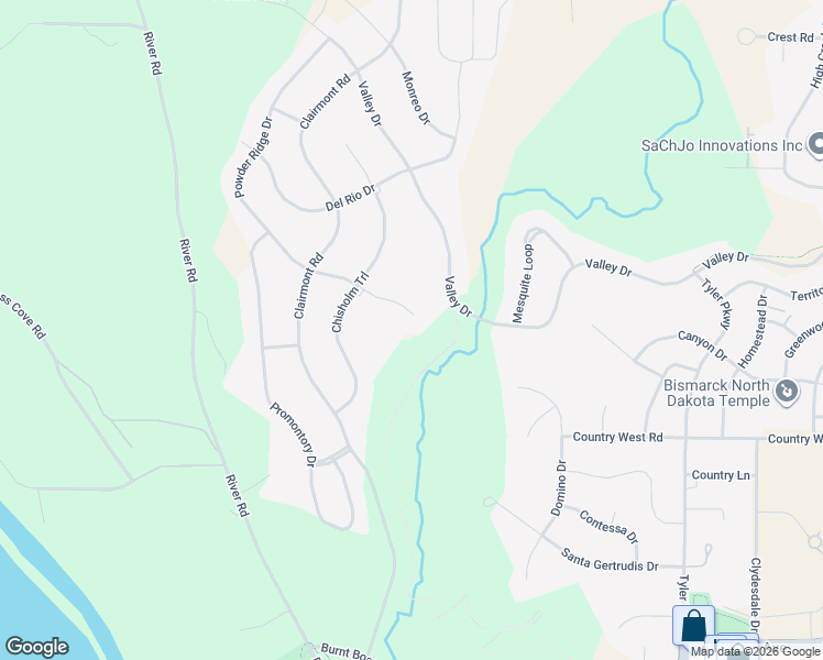 map of restaurants, bars, coffee shops, grocery stores, and more near 2507 Powder Ridge Circle in Bismarck