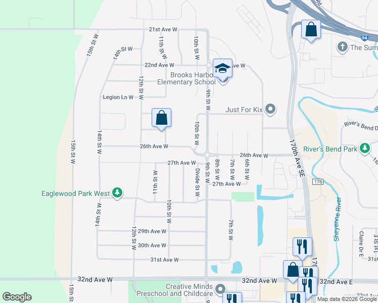 map of restaurants, bars, coffee shops, grocery stores, and more near 1003 26th Avenue West in West Fargo